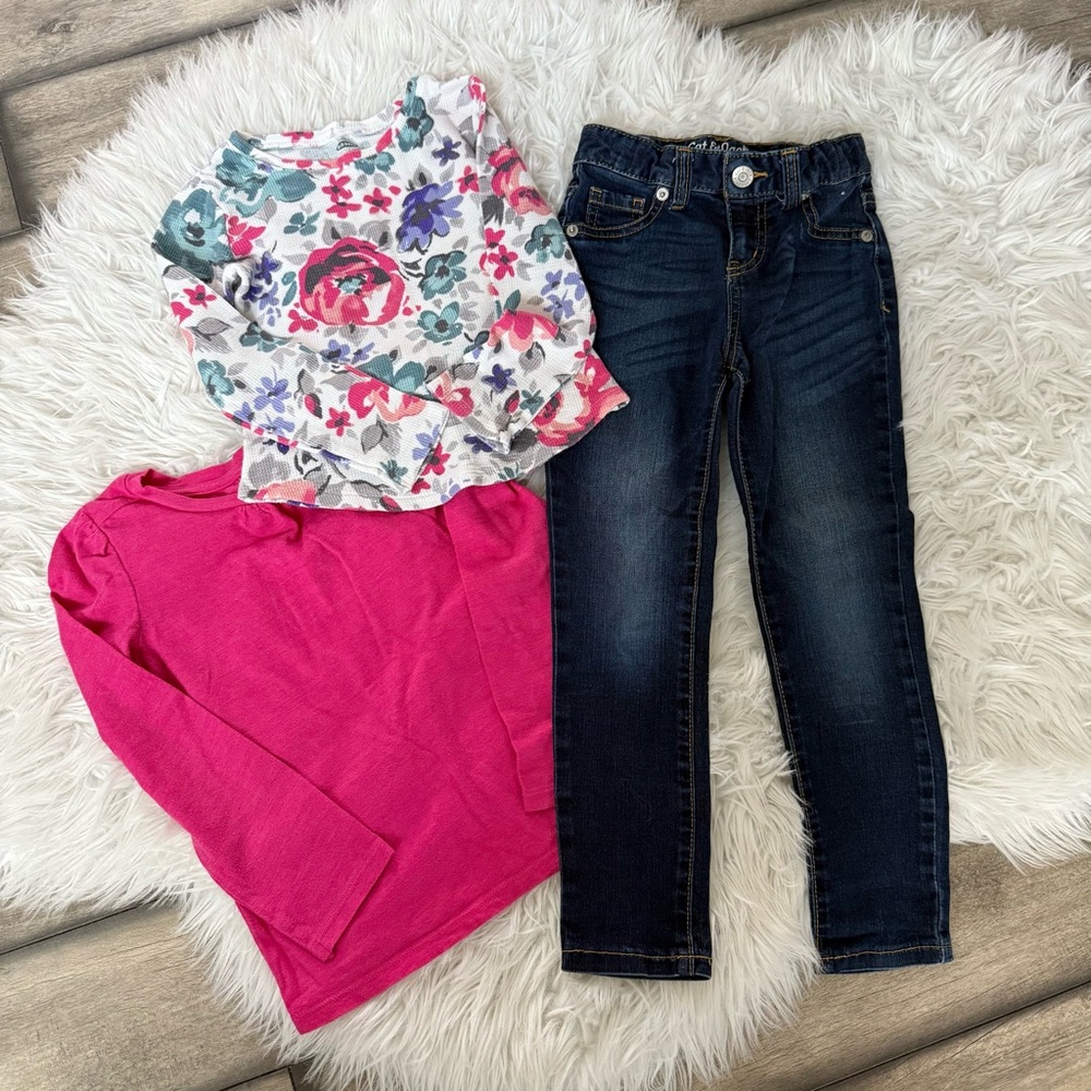 Kids Denim Jeans and Pink Floral Top Set